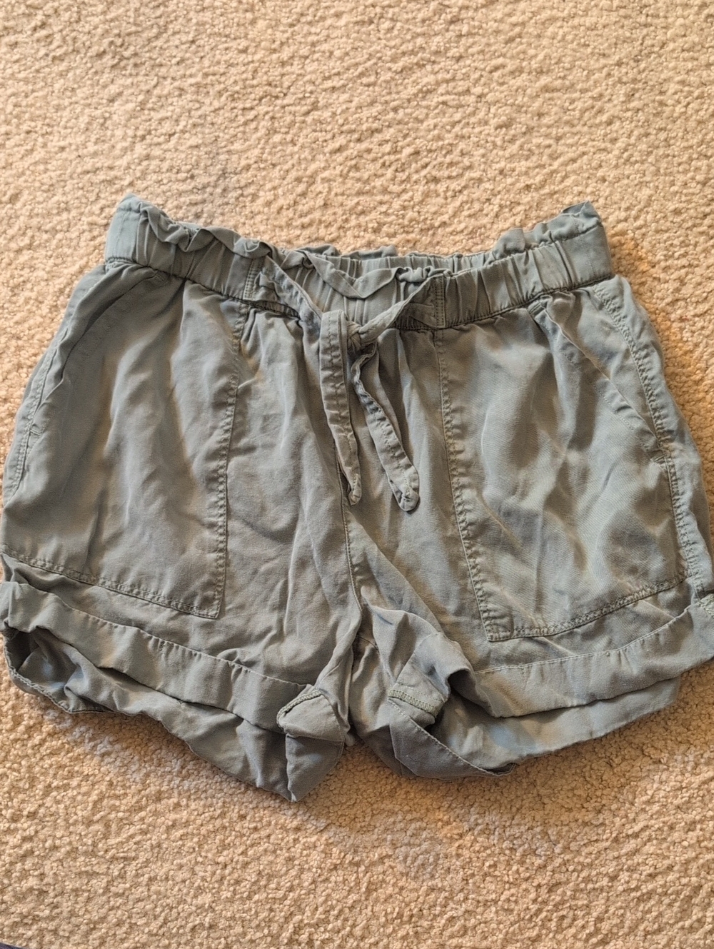 aerie Sage Green High-Waist Drawstring Casual Shorts